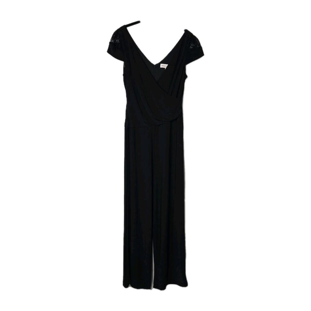 Emma & Michele Black Stretch-Knit Jumpsuit Wide‎ Leg, Lace Detail Size Small